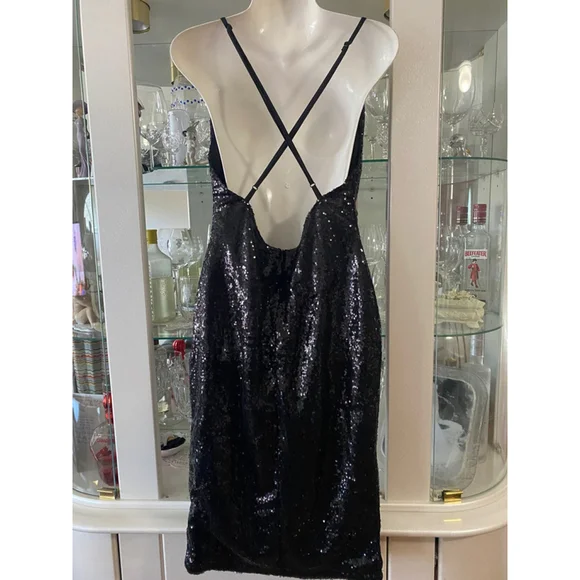 Sequins black cross back straps Dress Size L NWOT - Picture 8 of 11